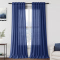 Nanspring Classic Blue Linen Curtains Semi Sheer 96 Inches Long 2 Panels Set for Living Room Back Tab Rod Pocket Light Filtering Drape for Bedroom Modern Farmhouse Coastal Decor Protect Privacy 52x96