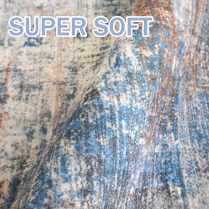 IOHOUZE Abstract Runner Rug 3x14 Ft Long Washable Runners for Hallways, Non Slip Kitchen Runner Printed Faux Wool Entryway Runner Indoor, Modern Abstract Floor Carpet for Hall Stair, Blue Rust