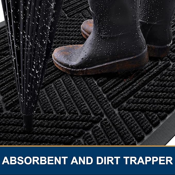 Smiry Front Door Mat Outside Entrance, Heavy Duty Sturdy Natural Rubber Doormat, Trap Dirt and Moisture, Easy Clean Low Profile Mats for Indoor Outdoor Entry, Irregular Triangle (71x47, Black)