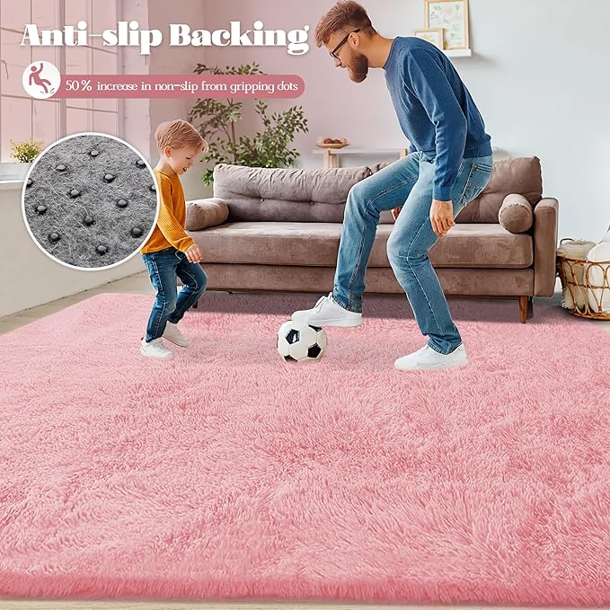 2x6 Runner Rug for Bedroom: Fluffy Shag Soft Washable Rugs Small Fuzzy Plush Indoor Carpet for Hallway Bedside Dorm Kids Girls Boys Room (Pink, 2'x6')
