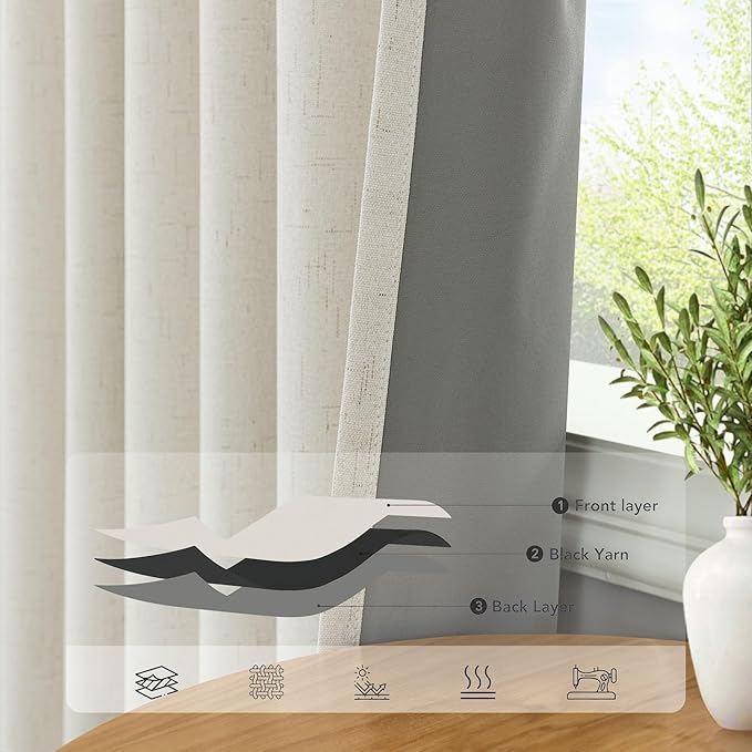 Drapes 92 Inch Length 2 Panels Set for Bedroom Linen Textured Viral Lightweight Blackout Long Curtains for Sliding Glass Door Energy Efficient Sun Blocking Sound Absorbing Country Style Back Tab Cream