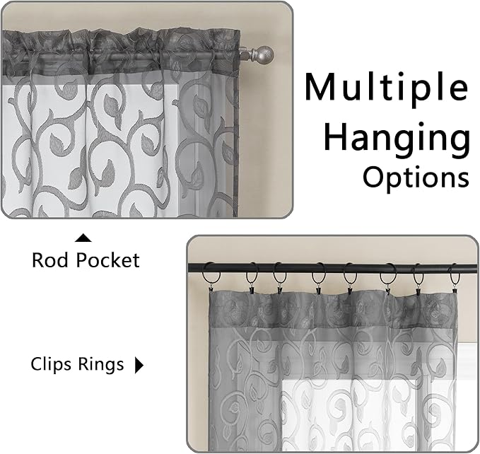 OWENIE Furman Sheer Curtains 84 inches Long for Bedroom Living Room 2 Panels Set, Light Filtering Window Curtains, Semi Transparent Voile Top Dual Rod Pocket, Grey, 40Wx84L inch, Total 84 Inches Width