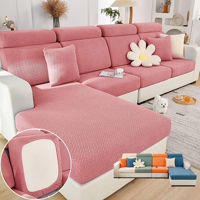 Soothing Home Sofa Covers, Sofa Hero Covers, Wear-Resistant Universal Couch Covers Washable Stretch Sectional Couch Cushion Covers (Pink,Back Cover M)
