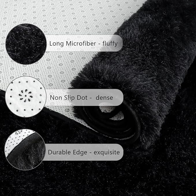 Chicrug Soft Runner Rugs for Bedroom Living Room Plush Fluffy Rug 2x7 Feet, Shag Furry Area Rug Carpet Non Shedding for Nursery Children Kids Girls Room Home Decorative, Black
