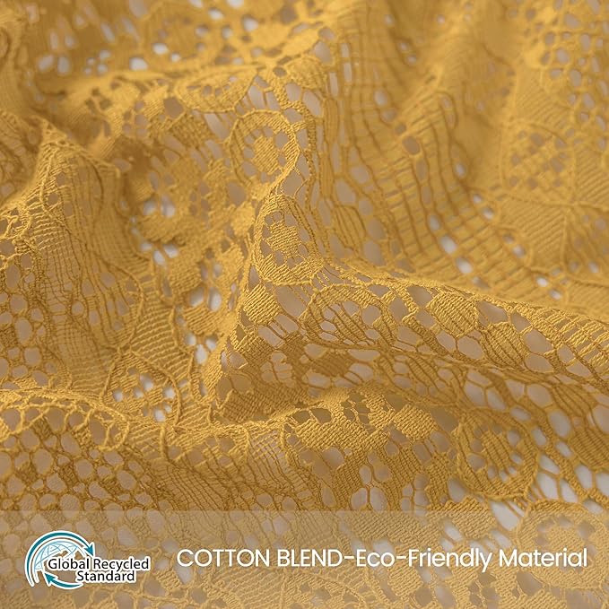 WAZZIO Boho Lace Curtains 72 Inches 2 Panel,Light Filtering Privacy Tassel & Geometry Crochet Semi Sheer Curtain Drapes for Bedroom Living Dining Room,Rod Pocket & Tassel,Mustard Yellow