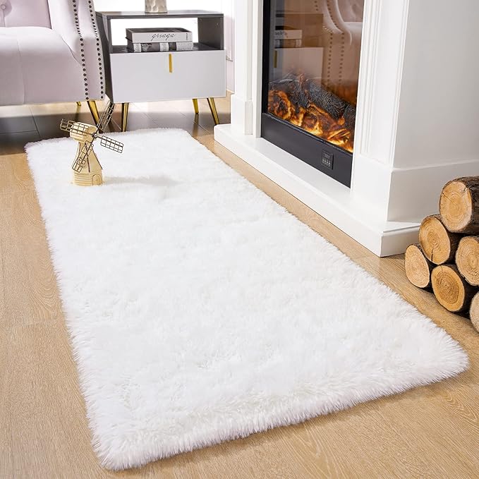 Chicrug Soft Runner Rug for Bedroom Living Room Plush Fluffy Rug 2x10 Feet, Shag Furry Runner Carpet Non Shedding for Nursery Children Kids Girls Room Home Decorative, Cream