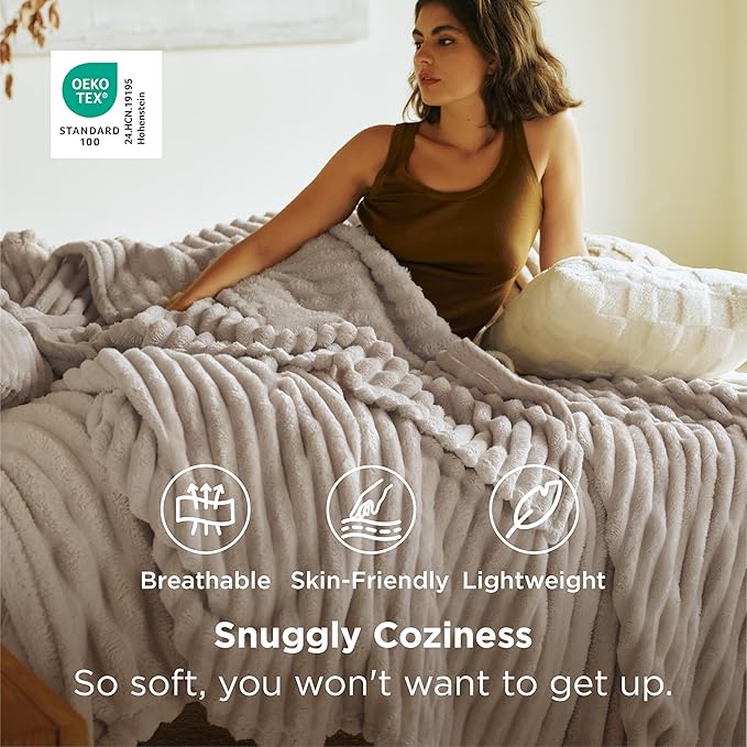 Bedsure GentleSoft King Size Blanket for Bed - Cozy Soft Blankets for Women, Cute Large Fleece Throws for Girls, Beige, 108x90 Inches