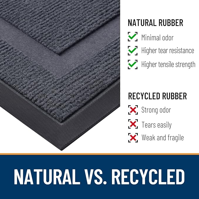 OLANLY Front Door Mat Indoor Outdoor Entrance, Waterproof All-Season, All-Weather Doormat, Sturdy Natural Rubber, Fade Resistant, Low Profile, Easy Clean Patio Porch Entryway Mat, 71x47, Light Grey