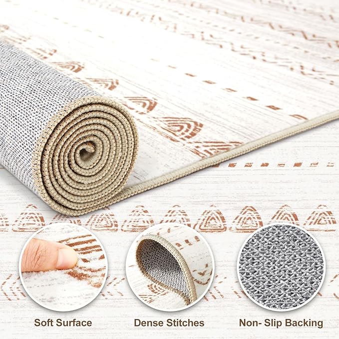 Nakagishi 8x12 Area Rugs Living Room: Washable Boho Large Neutral Soft Farmhouse Rug Stain Resistant Modern Moroccan Non-Slip Indoor Floor Carpet for Bedroom Nursery Kids Playroom Office- Brown