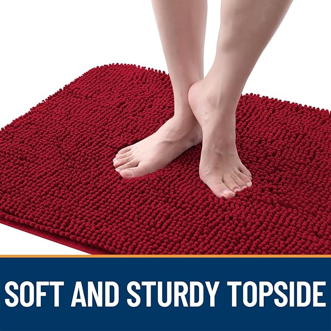 OLANLY Dog Door Mat for Muddy Paws 34x21, Absorbs Moisture and Dirt, Absorbent Non-Slip Washable Doormat, Quick Dry Chenille Mud Mat for Dogs, Entry Indoor Entryway Carpet for Inside Floor, Red