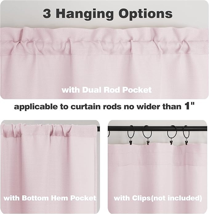 Chyhomenyc Blush Pink Valance for Windows, Light Filtering Faux Linen Solid Short Curtain Valance, Burlap Decorative Small Curtain for Kitchen Bathroom Laundry Basement, 60Wx12L inch, 1 Piece