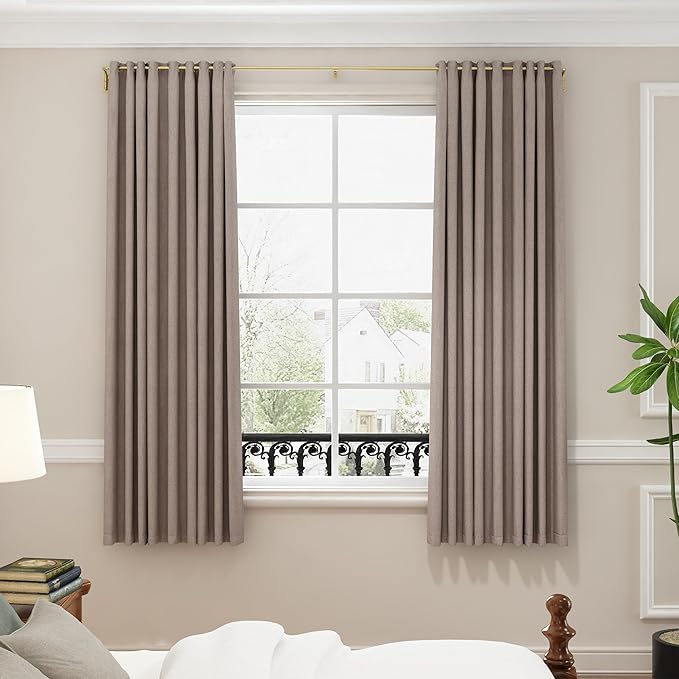 ENJOYBASICS Blackout Curtain rod for windows 48 to 84, Wrap Around Curtain Rods for Bedroom, Living Room, Adjustable from 30 to 86 Inches, Gold