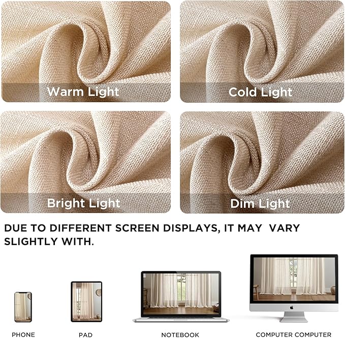 Joydeco Linen Curtains 108 Inch Length 2 Panel Sets,Light Filtering Curtains for Bedroom 52 Inch Wide Living Room Drapes with Back Tabs & Rod Pockets (W52 x L108 Inch, Ecru)