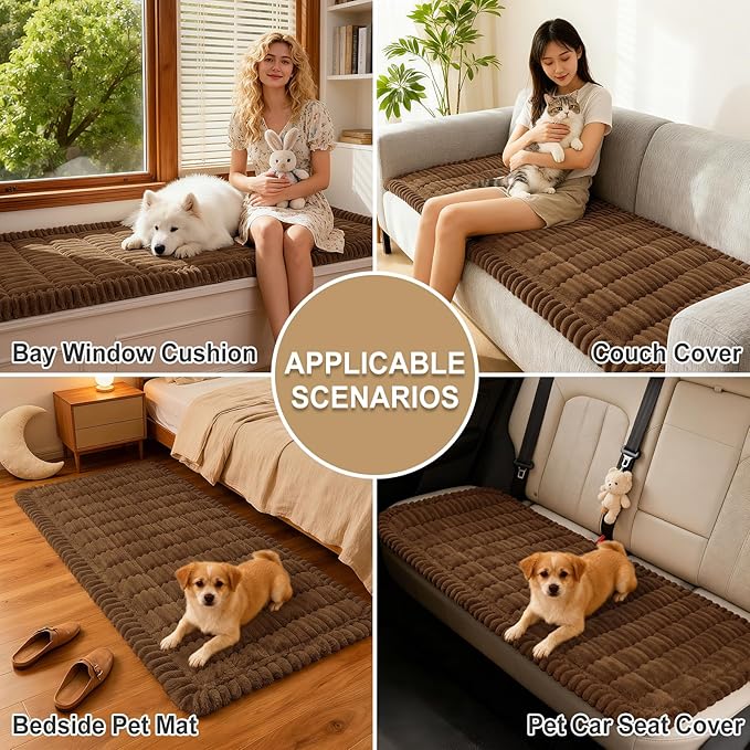 hyha Couch Covers for Dogs Washable, Non Slip Plush Dog Sofa Protectors, Fuzzy Pet Couch Covers for 3 Cushion Sofa Pet Friendly (Brown, 27.6" x 82.7")