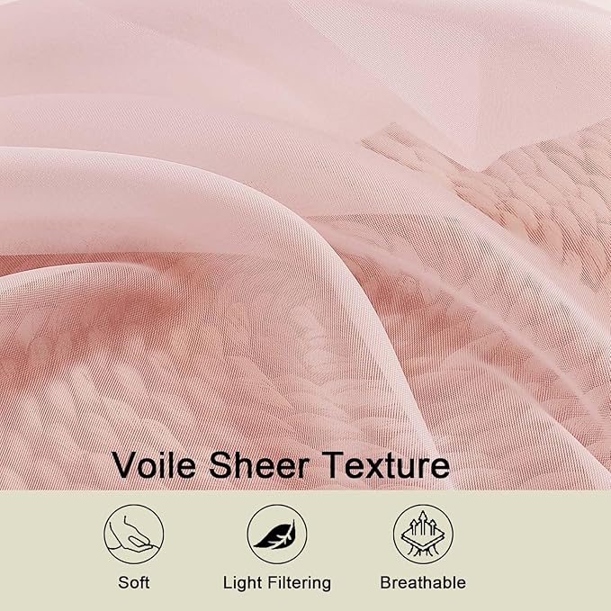 Blush Sheer Curtains for Bedroom Living Room 90 Inches Long 2 Panels Set, Soft Airy Light Filtering Sheer Window Treatments, Modern Rod Pocket Curtains Drapes, Each 42" Wx90 L Inch