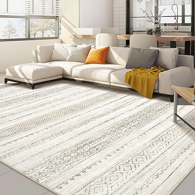 Nakagishi 8x10 Area Rugs Living Room: Washable Boho Large Neutral Soft Farmhouse Rug Stain Resistant Modern Moroccan Non-Slip Indoor Carpet for Bedroom Nursery Kids Playroom Office Dining Room