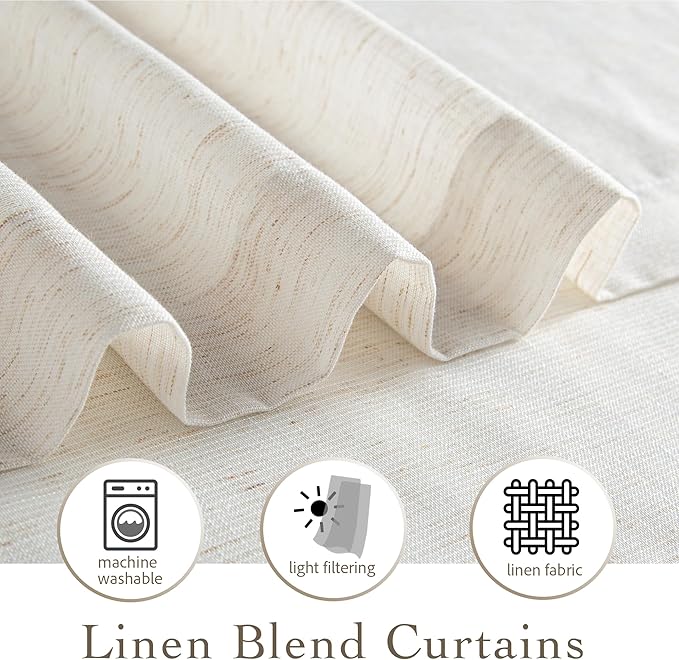 RYB HOME Sheer Curtains 108 inches Long Linen Blend Vertical Extra Long High Ceiling Window Drapes for Living Room, Office, Nursery, Rod Pocket & Back Tab, Ivory, W 52 x L 108 inch, Set of 2