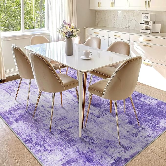 Washable Area Rugs 9'x12' Non-Slip Modern Abstract Soft for Living Room Entryway Bedroom Nursery, Print Pattern, Purple Gray Pink White