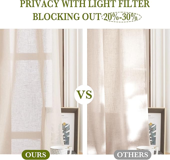 NICETOWN 90 inch Beige Curtains Linen Sheer Faux Flax Window Drapes, Grommet Decorative Keep Privacy Semi Sheer with Light Filtering for Living Room/Bedroom, W52 x L90, 2 Panels