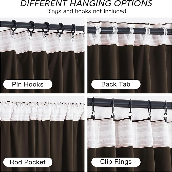 RYB HOME Brown Blackout Curtains 84 inches Long Velvet, Room Darkening Thermal Insulated Drapes with Hook Belt for Bedroom Home Theater, W 52 x L 84 inches, 2 Panels Set