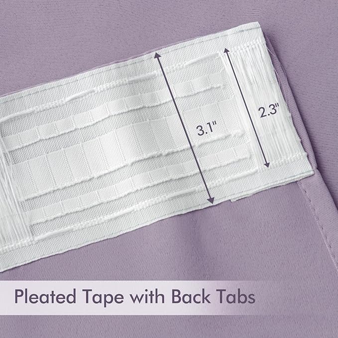 MIULEE Lilac Back Tab Blackout Curtains 108 Inch Long 2 Panels Set for Bedroom, Rod Pocket/Pinch Pleat Extra Long Thermal Insulated Living Room Darkening Pleated Light Blocking Drapes