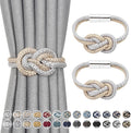NICEEC 2 Pack Mini Magnetic Curtain Tiebacks Nordic Simple Style Drape Tie Backs Elegant Hand Weave Rope Knot Decorative Curtain Holdbacks for Home & Office Thin Window Drapery (Grey & Beige)