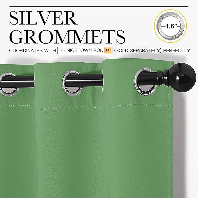 NICETOWN Room Darkening Curtains 63" Long Set of 2 for Bedroom, Forest Green Nursery Essential Thermal Insulated Solid Grommet Top Blackout Curtains/Drapes (1 Pair, 42 inches Wide)
