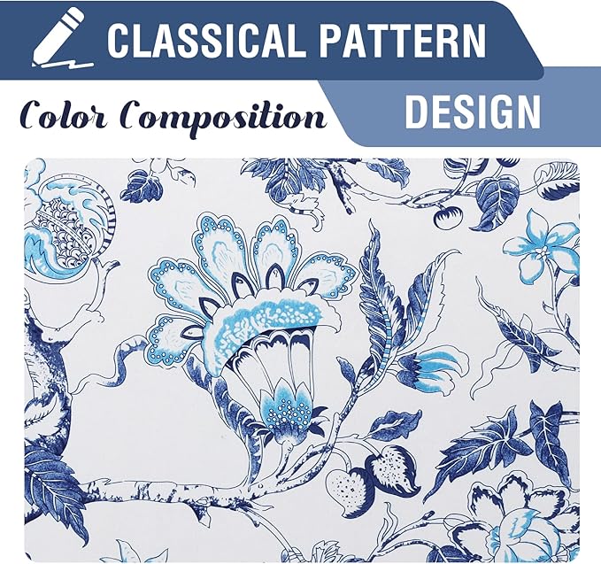 H.VERSAILTEX Blackout Curtain Valances for Kitchen Window/Living Room/Bathroom Privacy Added Rod Pocket Home Decoration Winow Valance, 52" W x 18" L, Flroal in Blue and White