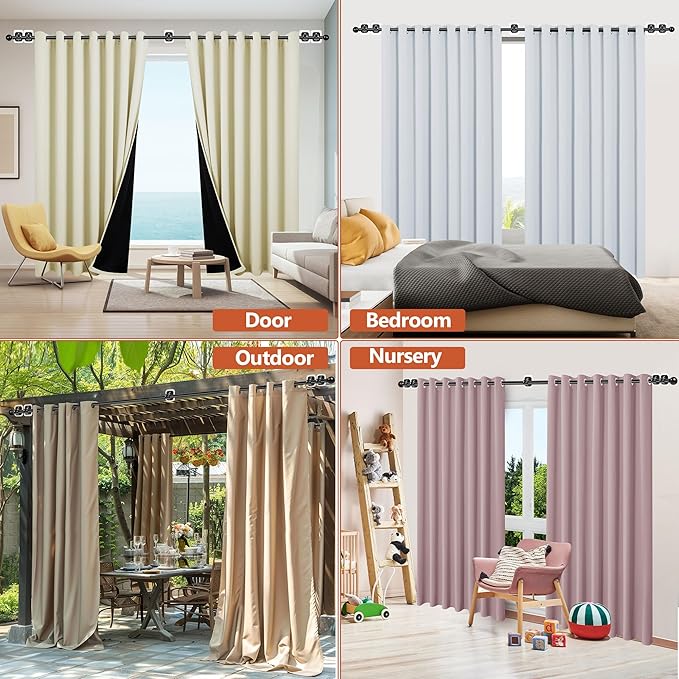 Curtain Rods No Drilling for Windows 48 to 84-96 Inch,5/8 Inch Diameter Drapey Pole with No Drill Curtain Rod Brackets,Renter Friendly Cortineros Para Ventanas with Adhesive Holder Black