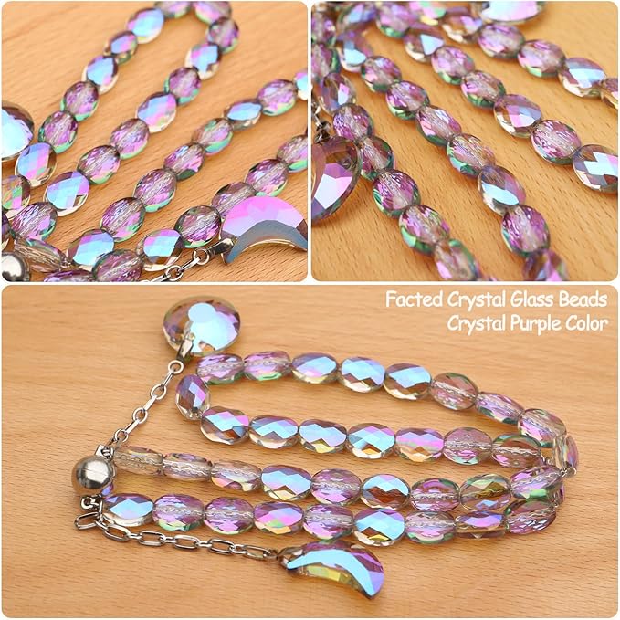 PEDOBO Magnetic Curtain Tiebacks, 2 Pack Crystal Beaded Sun & Moon Pendants Sheers/Draperies Holdbacks for Window Home Office Decor (Purple)