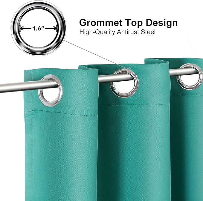 ChrisDowa Grommet Room Darkening Curtains for Bedroom and Living Room - 2 Panels Set Thermal Insulated Blackout Curtains (Teal, 52W x 84L)