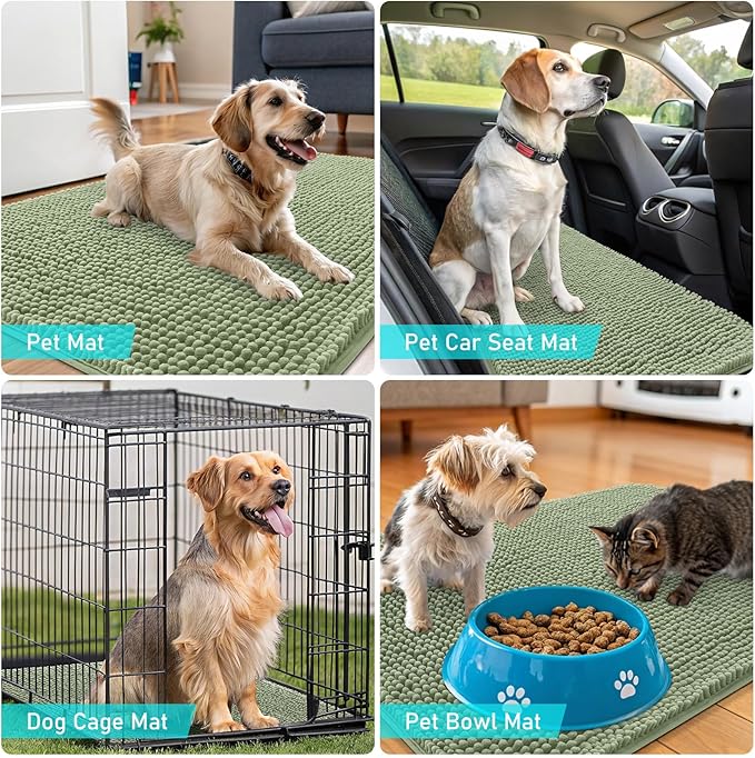 OLANLY Dog Door Mat for Muddy Paws 54x24, Absorbs Moisture and Dirt, Absorbent Non-Slip Washable Doormat, Quick Dry Chenille Mud Mat for Dogs, Entry Indoor Entryway Carpet for Inside Floor, Sage Green
