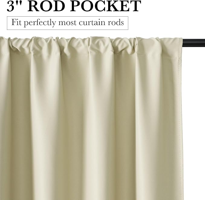 RYB HOME 100% Blackout Short Curtains for Small Window, Thermal Insulated Total Room Darkening Noise Reducing Curtains for Basement Bathroom Basement, 29 inches Wide by 45 inches Long, Beige