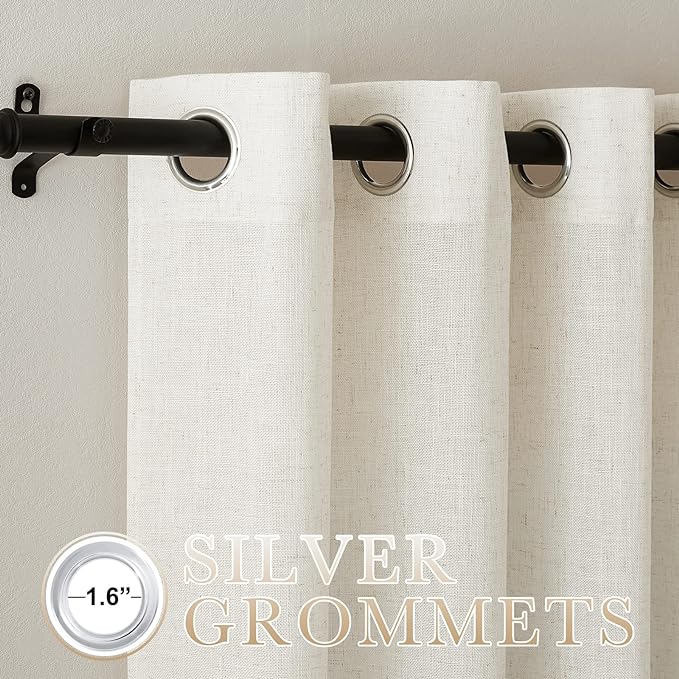 NICETOWN Linen Burlap 144 inches Long Curtains for Living Room, Grommet Privacy with Light Filtering Semi Sheer Window Treatments for Bedroom/Living Room, W52 x L144, 2 Panels