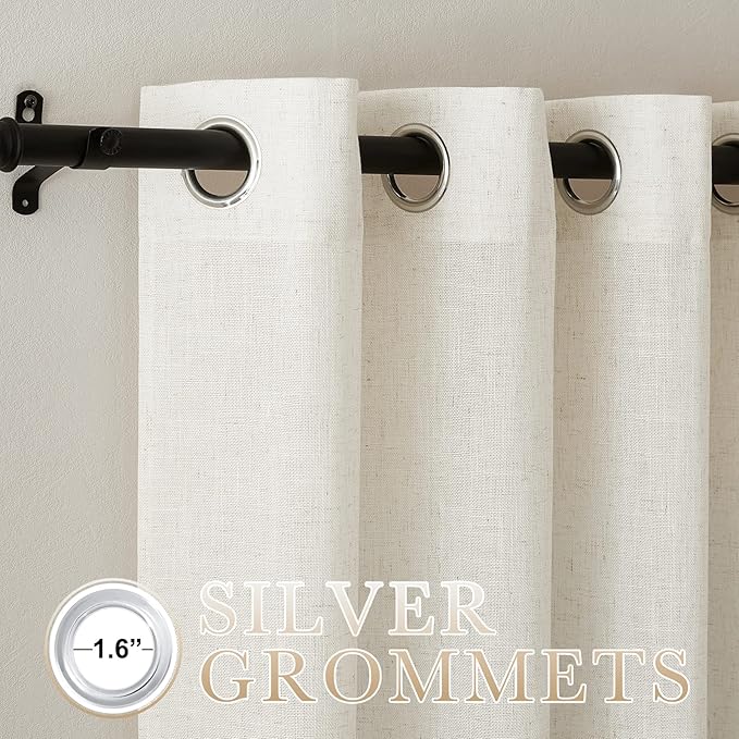NICETOWN Linen Blend Living Room Curtains 84 inches Long, Grommet Flax Linen Burlap Semi Sheer Drapes Privacy with Light Through Window Treatments for Bedroom/Kids Room, W42 x L84