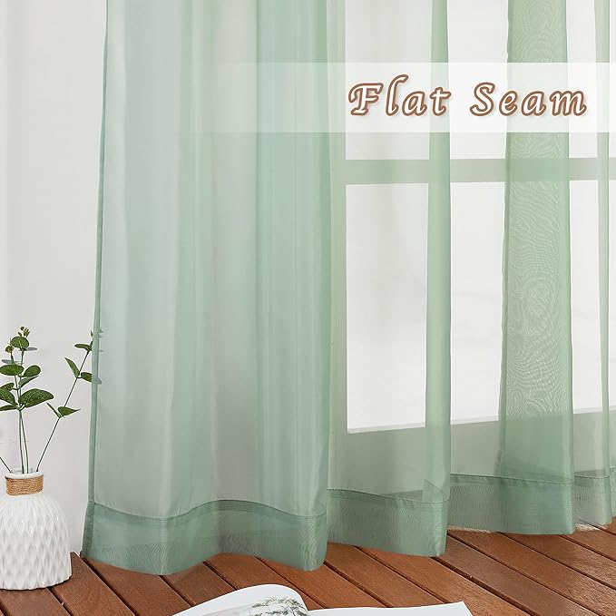 NICETOWN Sage Green Sheer Curtains 72 inches Long, Grommet Light Filtering Window Treatments Airy & Breathable Soft Drapes for Kids Room/Bedroom, W54 x L72, 2 Panels