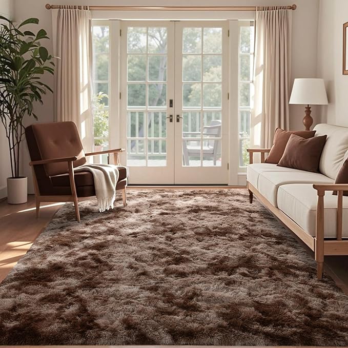 6x9 Ft Large Shag Brown Area Rug for Living Room, Tie-Dyed Ultra Soft Fluffy Furry Rugs for Bedroom Indoor Floor, Aesthetic Carpet for Kids Home Decor (Coffee)