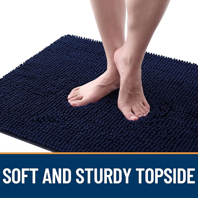 OLANLY Dog Door Mat for Muddy Paws 47x20, Absorbs Moisture and Dirt, Absorbent Non-Slip Washable Doormat, Quick Dry Chenille Mud Mat for Dogs, Entry Indoor Entryway Carpet for Inside Floor, Navy Blue