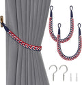 NICEEC 2 Pack Natural Cotton Rope Curtain Tiebacks Elegant Boho Style Decorative Drape Tie Backs Soft Hand-Woven Rope Curtain Holdbacks with Metal Hook for Home & Office Drapery (Flag Color)