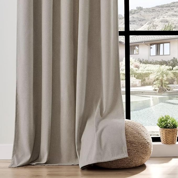 Joydeco Faux Linen Curtains 96 Inch Length 2 Panel Set, Light Filtering Curtains for Bedroom, 52 Inche Wide Living Room Drapes with Rod Pockets (52x96 inch, Linen)