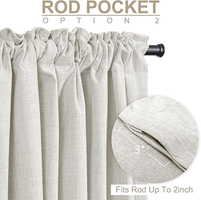 100% Blackout Shield Linen Blackout Curtains for Bedroom 90 Inches Long, Back Tab/Rod Pocket Living Room Drapes, Thermal Insulated Blackout Curtains 2 Panels Set, 50" W x 90" L, Beige
