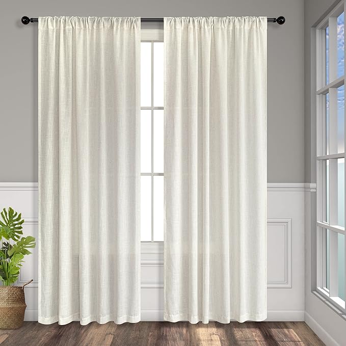 Cream Curtains 72 Inch Length for Bedroom Pair Set 2 Panels Back Tab Loop Rod Pocket Light Filtering Semi Sheer Thick Soft Woven Textured Curtains for Sitting Room Family Living Area Boho 52x72 Long