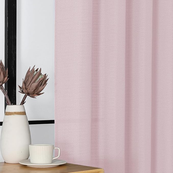Chyhomenyc Blush Pink Valance for Windows, Light Filtering Faux Linen Textured Small Window Kitchen Curtain, Rod Pocket Short Valance for Bathroom Laundry Basement, 60Wx14L inch, 1 Piece