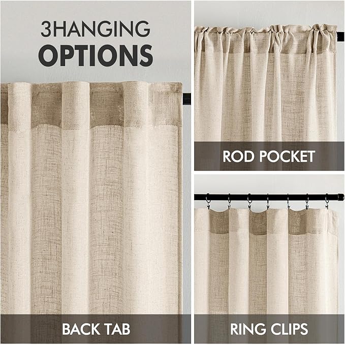 MIULEE Light Taupe Linen Curtains 45 Inch Length 2 Panels for Bedroom Living Room, Soft Linen Textured Window Drapes Semi Sheer Light Filtering Back Tab Rod Pocket Farmhouse Modern Burlap Look Decor