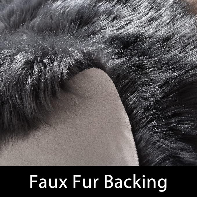 Latepis Round Area Rugs Dark Gray 6.7ft Faux Sheepskin Fur Circle Rug for Living Room Bedroom Fluffy Shaggy Furry Rug Room Decor