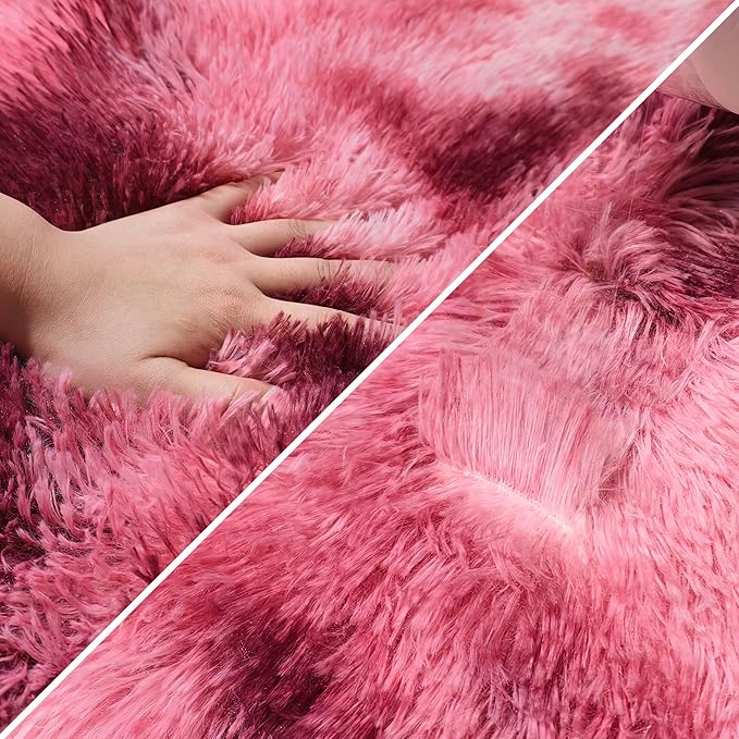 Tie-Dyed Red 2x8 Machine Washable Runner Rugs for Hallway Soft Fluffy Shaggy Bedside Rugs for Bedroom Living Room Indoor Floor Carpet for Kids Girls and Boys Nursery Rooms Home Decor Aesthetic