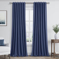 Guken 100% Blackout Curtains 100 Inch Length 2 Panels Set for Living Room Bedroom Back Tab Thermal Insulated Black Out Linen Drapes Room Darkening Window Curtains 100 Inches Long,Classic Blue