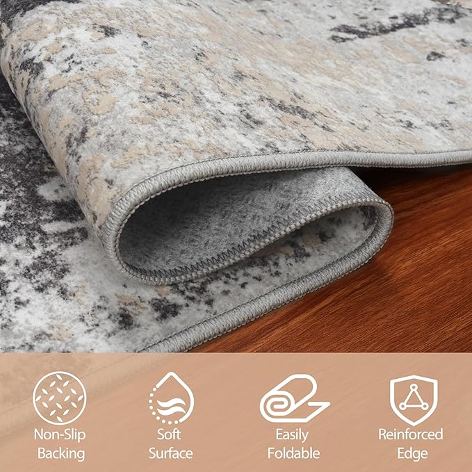 10x14 Area Rugs for Living Room Rug Washable: Abstract Large Rug Indoor Modern Carpet Non Slip for Dining Room Bedroom Nursery Home Office Black Grey Gold
