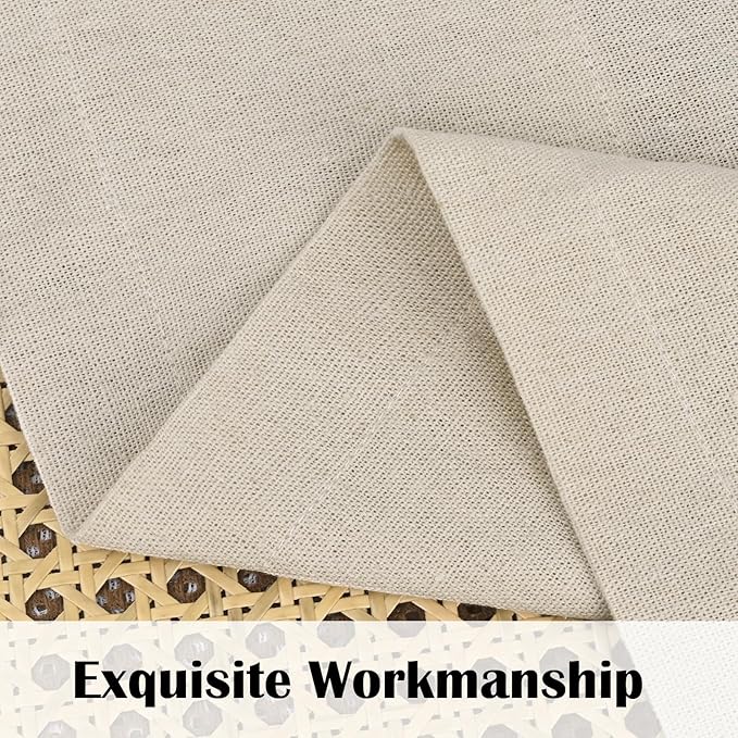 FRAMICS Farmhouse Cotton Linen Curtains for Living Room, Boho Button Curtains 63 inch Length, Rustic Country Linen Window Curtains for Bedroom, Rod Pocket Drapes, 52 x 63 Inch, Linen and White