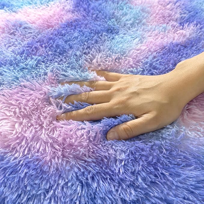 Rugs for Living Room 6x9, Soft Shaggy Modern Shag Area Rug for Bedroom, Upgrade Non-Slip Plush Fluffy Carpet for Kids Boys Girls Room Home Decor Aesthetic, Rainbow Purple